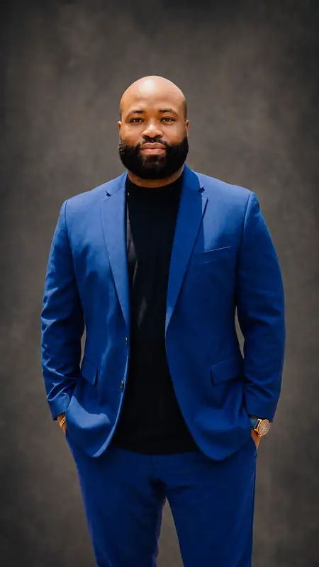 Professional portrait of Emmanuel S. Desmolieres in a blue blazer
